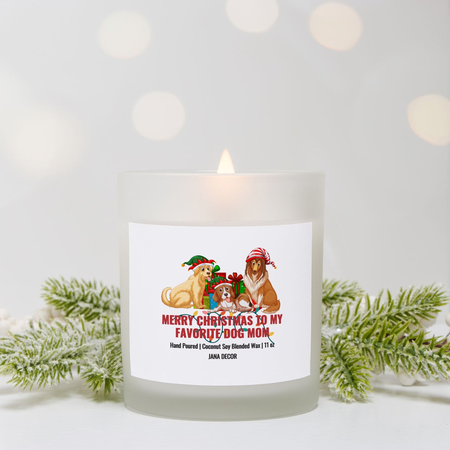 Merry Christmas to my Favorite Dog Mom - Frosted Glass Candle (Hand Poured 11 oz)