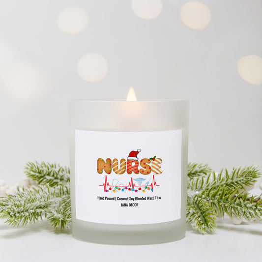 Nurse - Frosted Glass Christmas Candle (Hand Poured 11 oz)