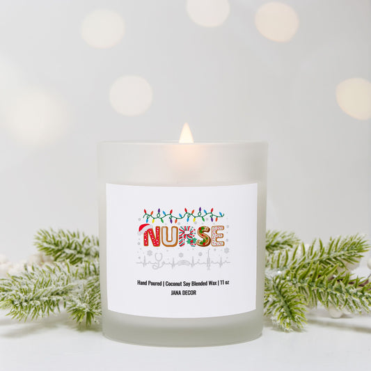 Nurse - Frosted Glass Christmas Candle (Hand Poured 11 oz)