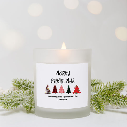 Merry Christmas - Frosted Glass Candle (Hand Poured 11 oz)