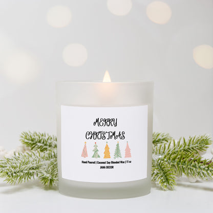 Merry Christmas - Frosted Glass Candle (Hand Poured 11 oz)