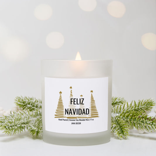 Feliz Navidad - Frosted Glass Christmas Candle (Hand Poured 11 oz)