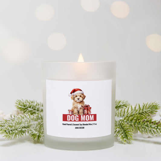 Dog Mom Christmas Candle - Frosted Glass (Hand Poured 11 oz)