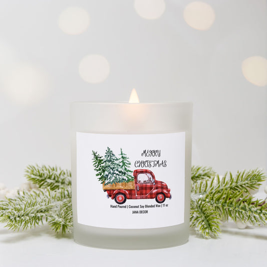 Merry Christmas - Frosted Glass Candle (Hand Poured 11 oz)