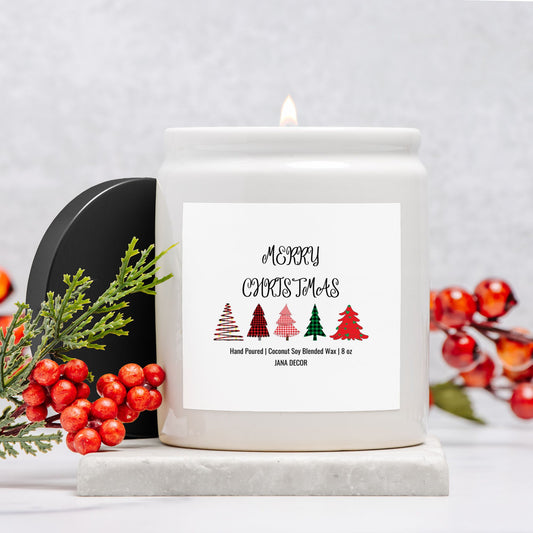 Merry Christmas - White Ceramic Jar Candle 8oz