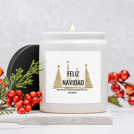 Feliz Navidad - White Ceramic Jar Christmas Candle 8oz