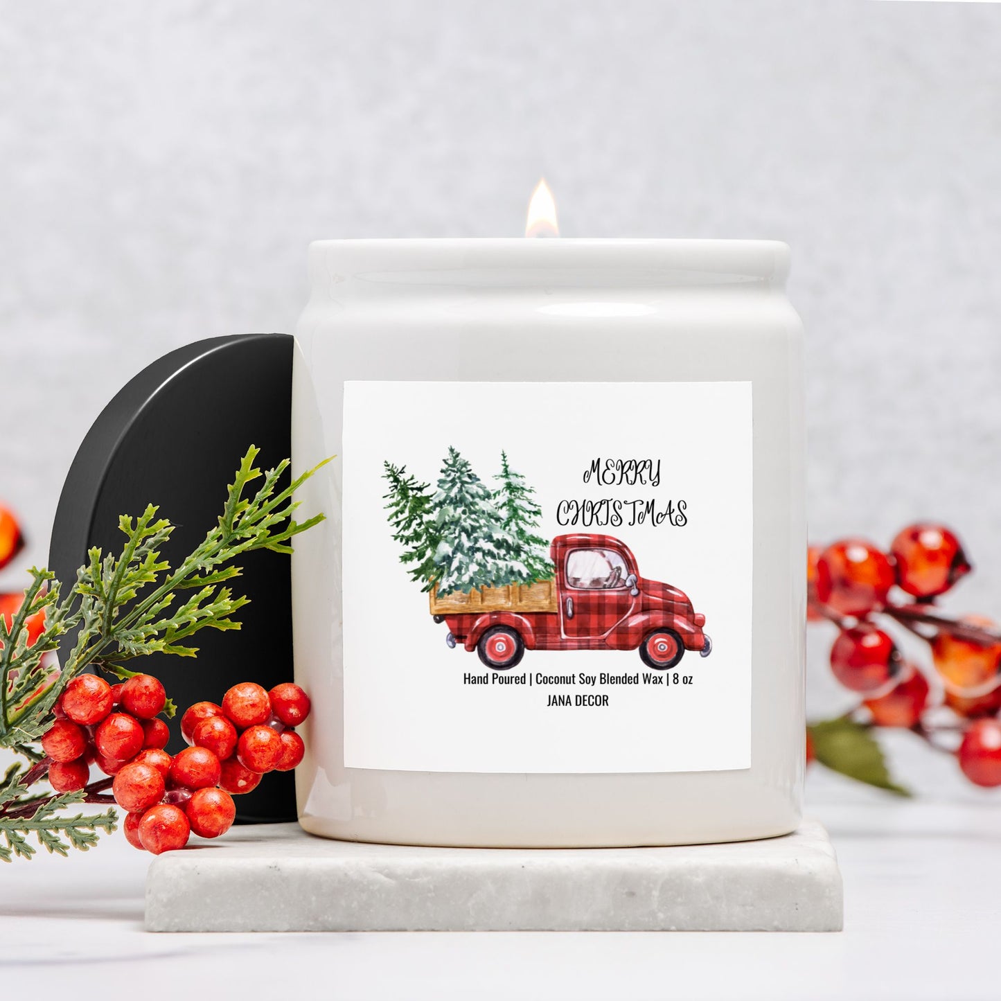 Merry Christmas - White Ceramic Jar Candle 8oz