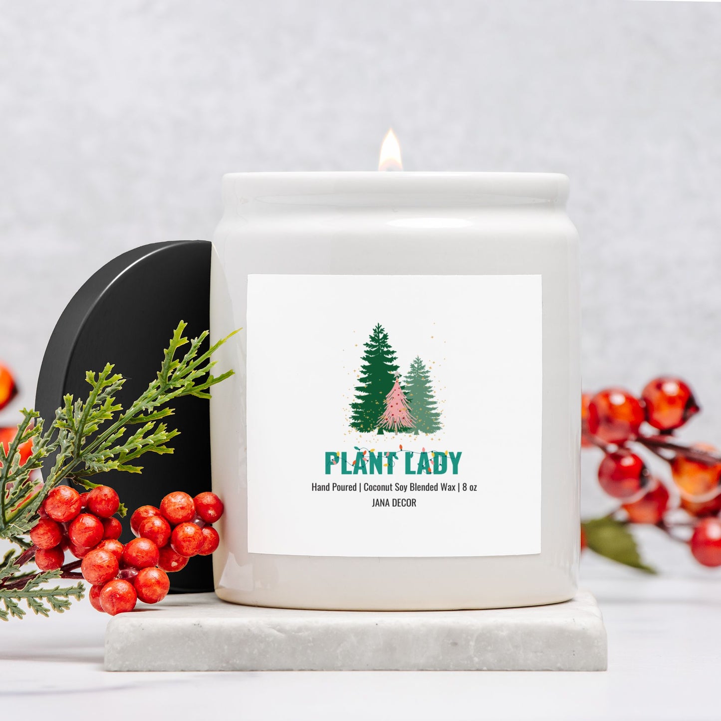 Plant Lady - White Ceramic Jar Christmas Candle 8oz