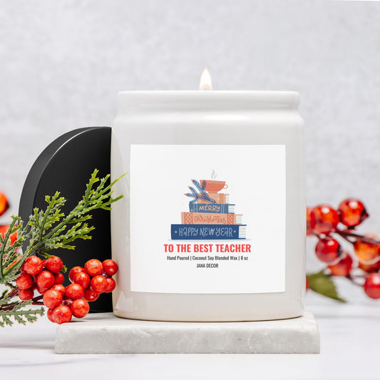 Teacher - White Ceramic Jar Christmas Candle 8oz