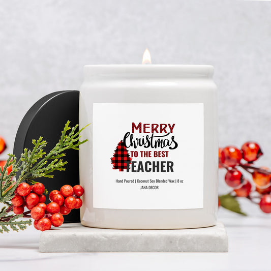 Teacher - White Ceramic Jar Christmas Candle 8oz