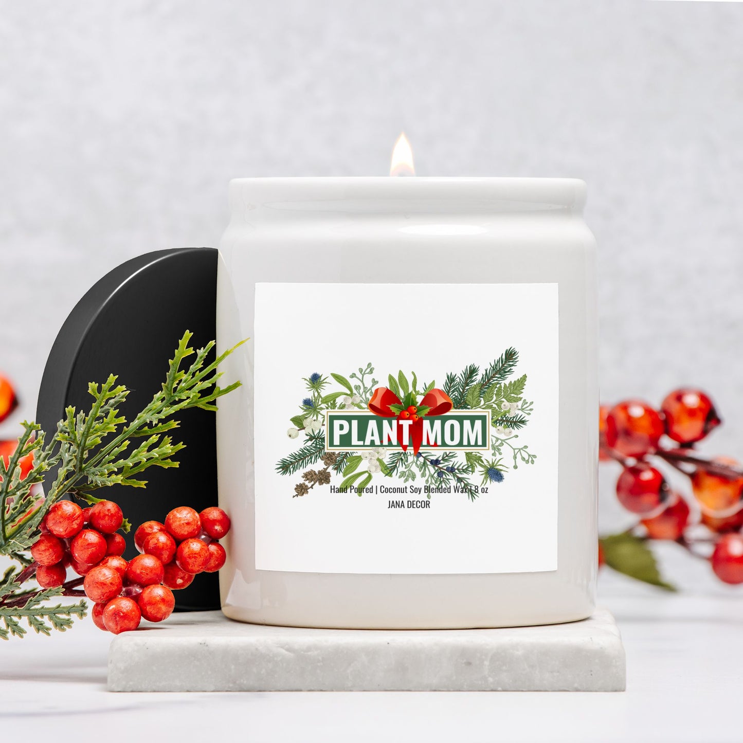 Plant Mom - White Ceramic Jar Christmas Candle 8oz