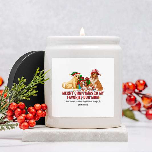 Dog Mom - White Ceramic Jar Christmas Candle 8oz