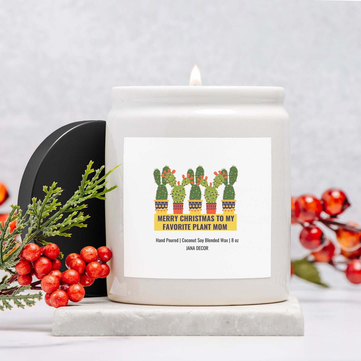 Plant Mom - White Ceramic Jar Christmas Candle 8oz