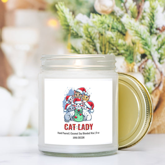 Cat Lady Christmas Candle - Clear Jar 9oz