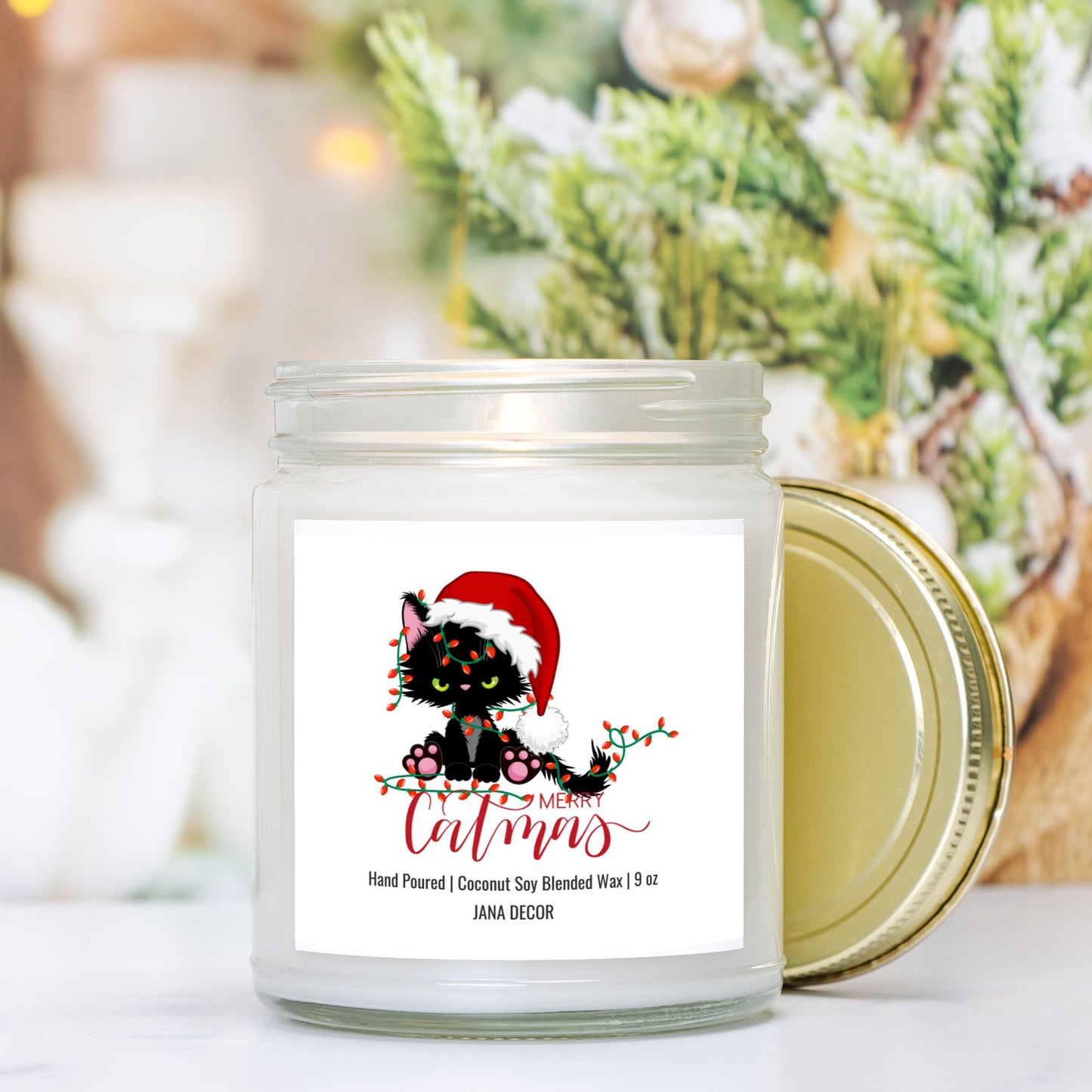 Merry Catmas Christmas Candle - Clear Jar 9oz