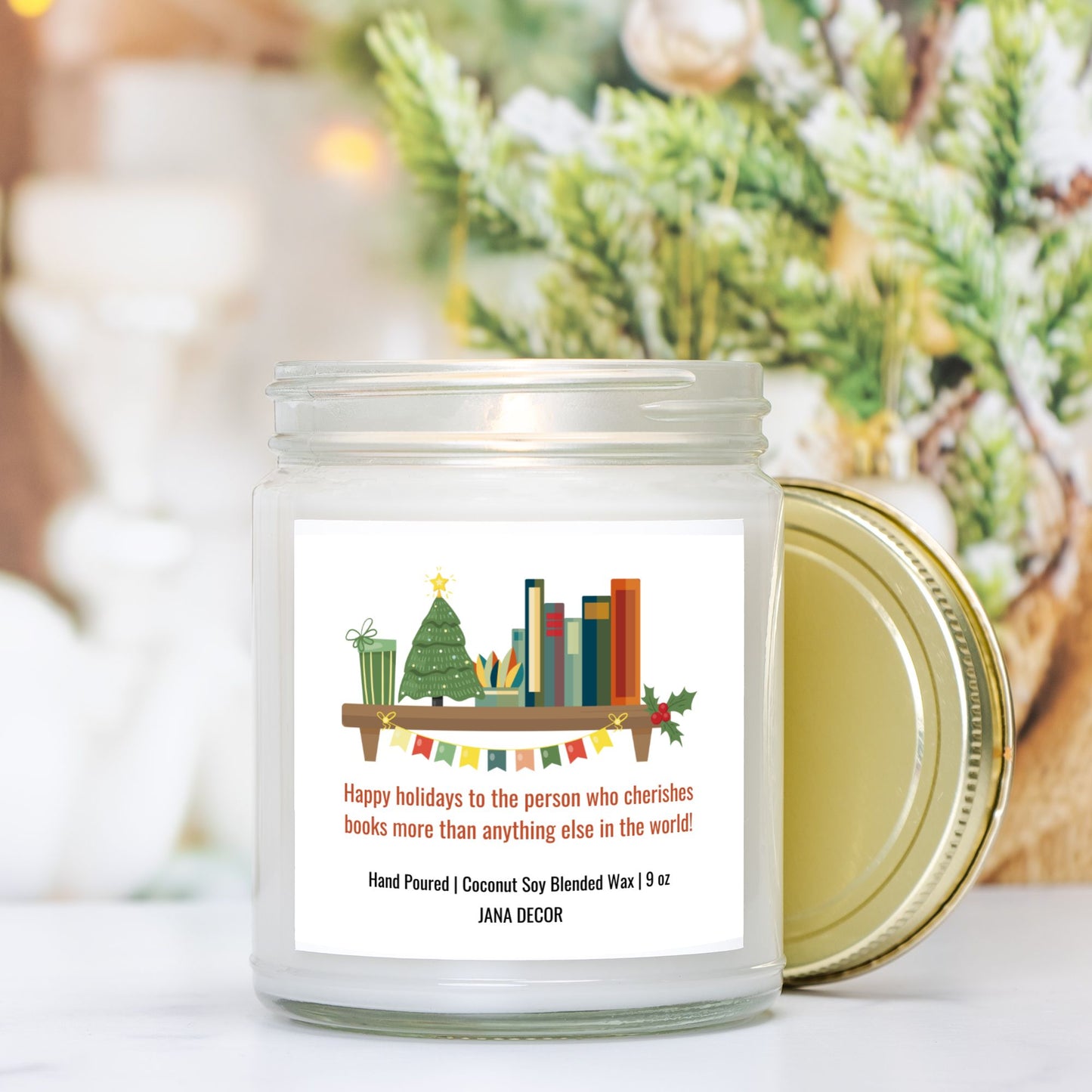 Happy Holidays to a Book Lover - Candle Clear Jar 9oz