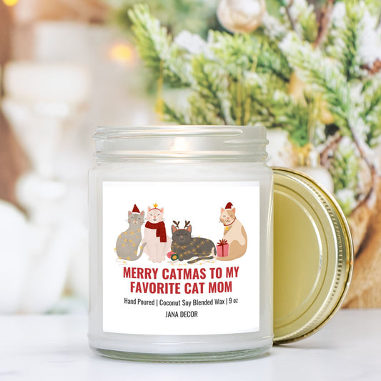 Merry Catmas to my Favorite Cat Mom Candle - Clear Jar 9oz