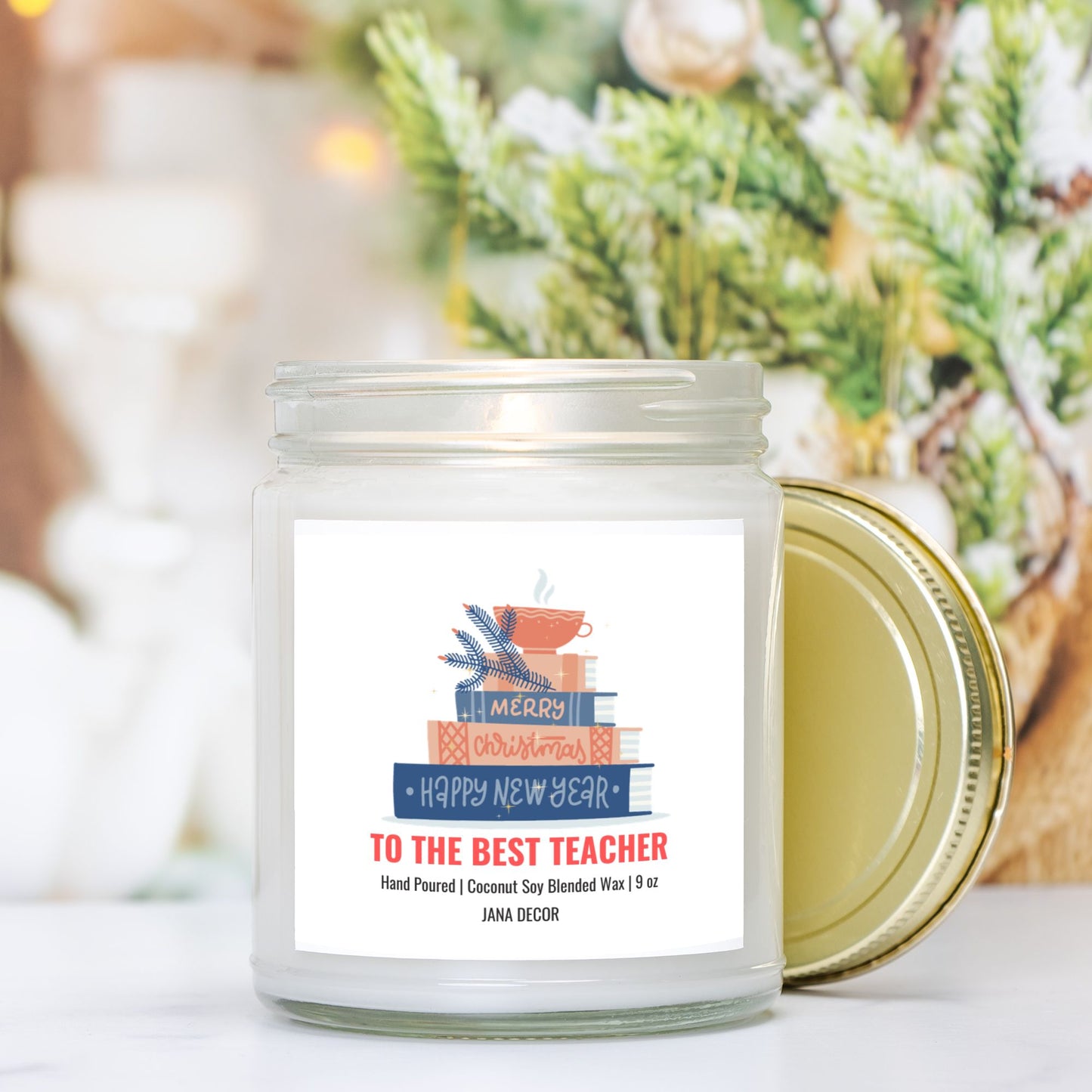 Merry Christmas to the Best Teacher Candle - Clear Jar 9oz