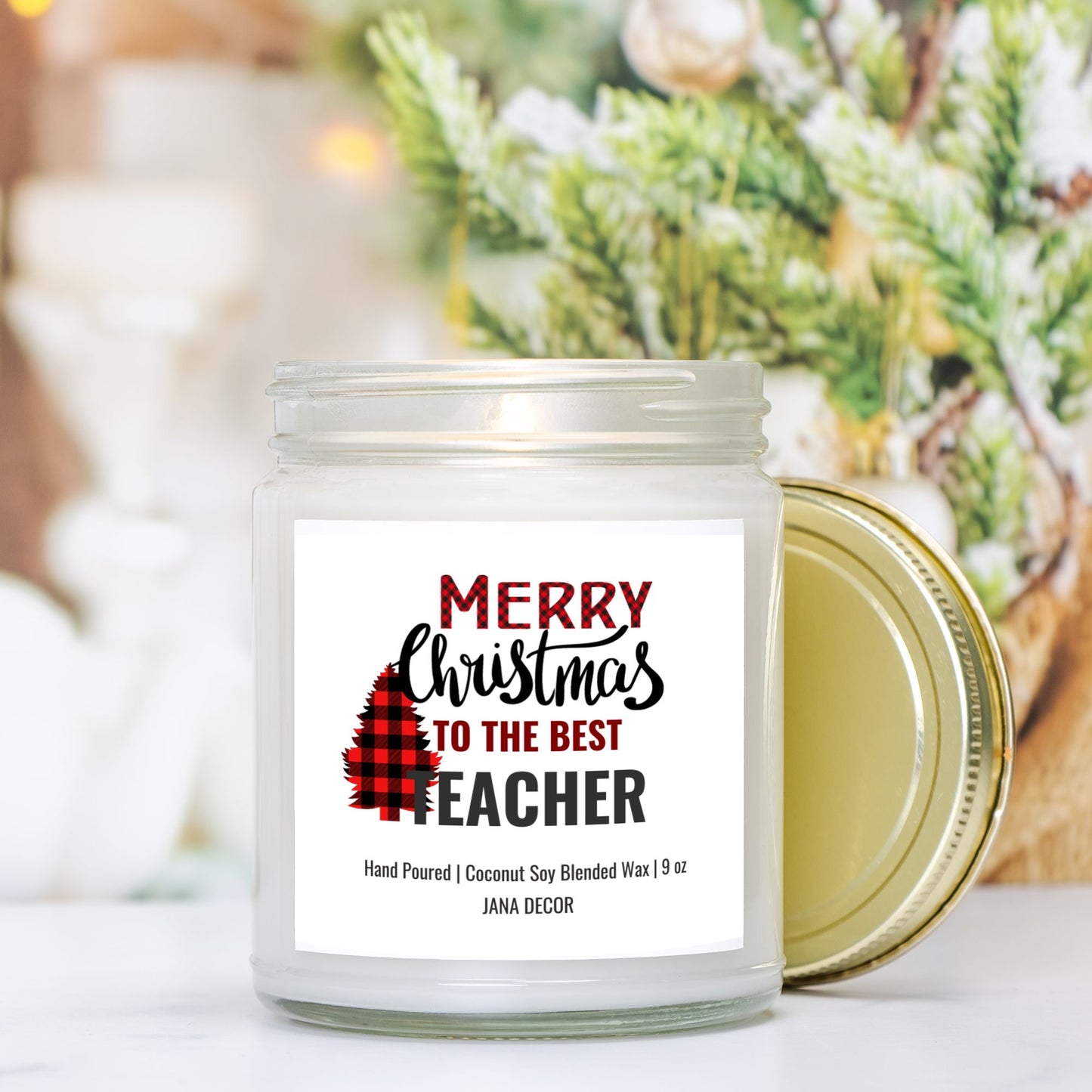 Merry Christmas to the Best Teacher Candle - Clear Jar 9oz