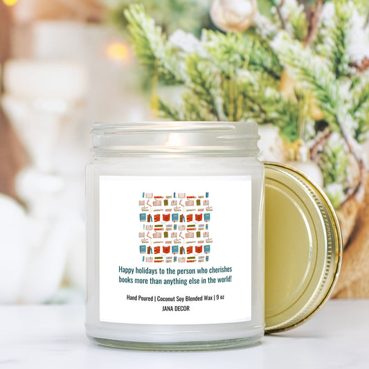 Happy Holidays to Book Lover Candle - Clear Jar 9oz