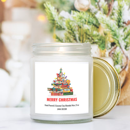 Merry Christmas - Book Christmas Tree Candle - Clear Jar 9oz