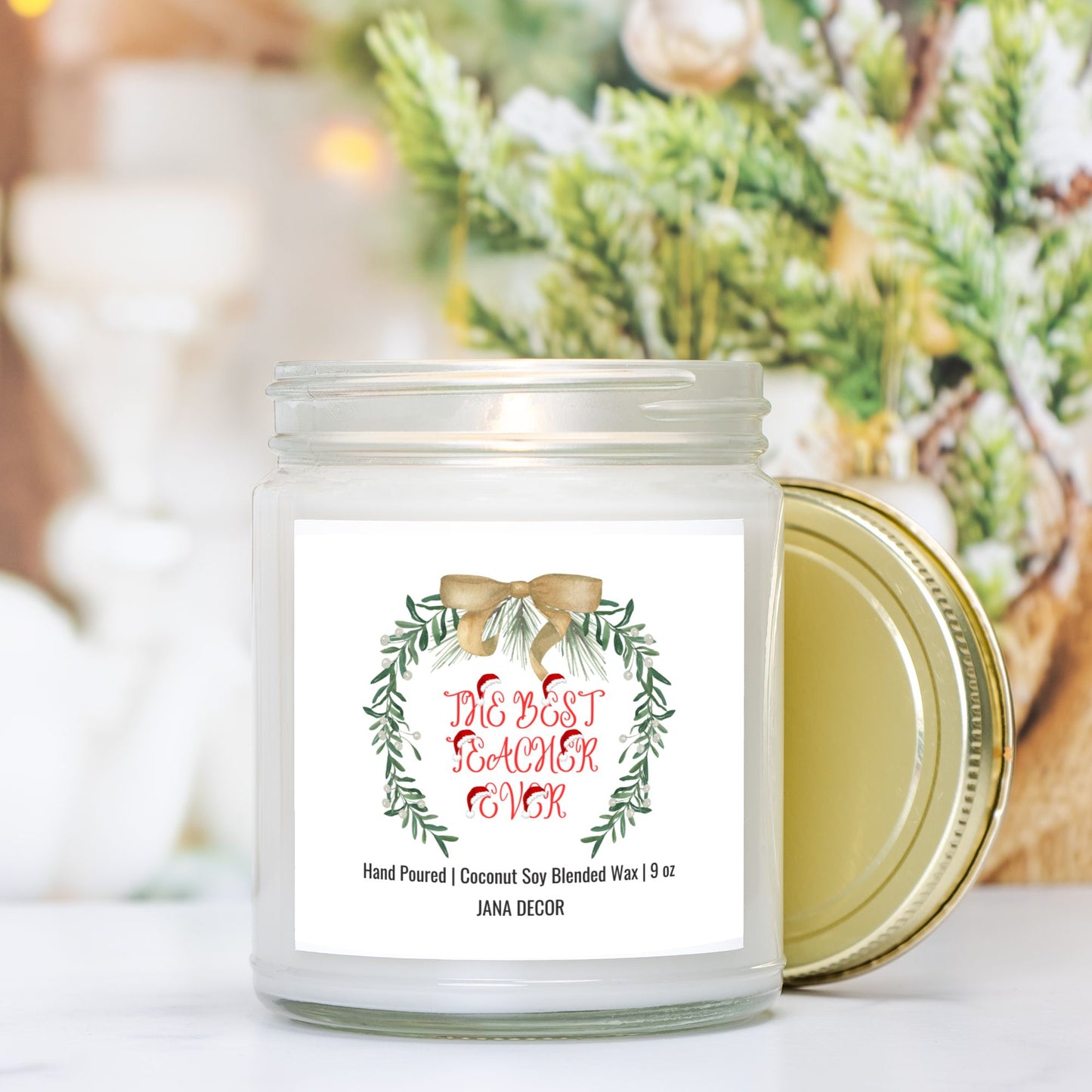 The Best Teacher Ever Christmas Candle - Clear Jar 9oz