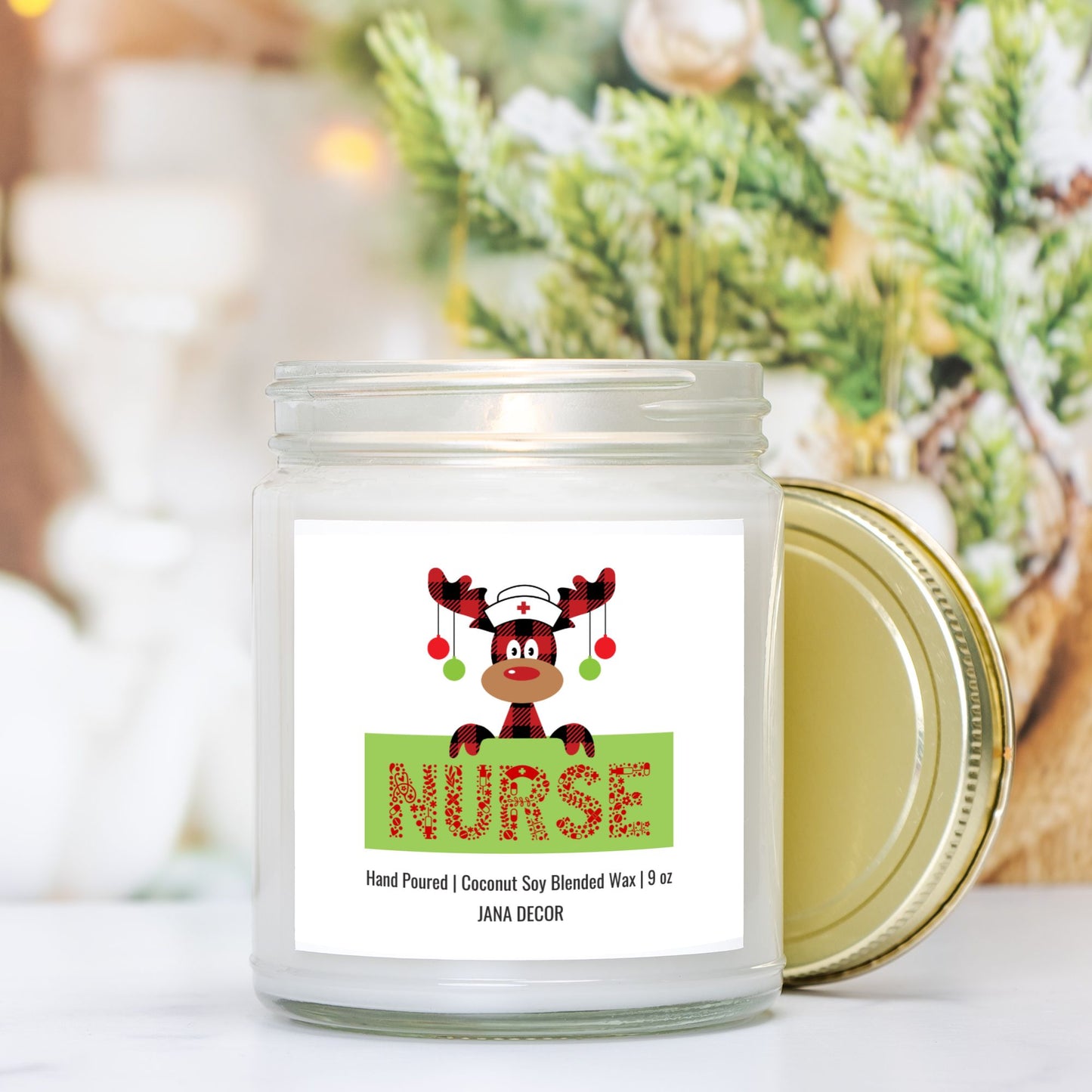 Nurse Christmas Candle - Clear Jar 9oz