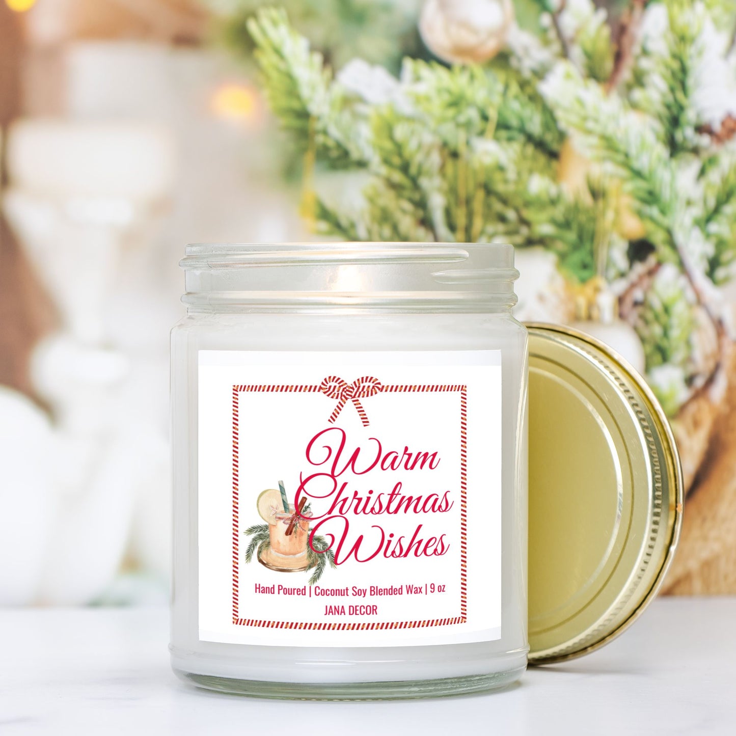 Warm Christmas Wishes Candle - Clear Jar 9oz