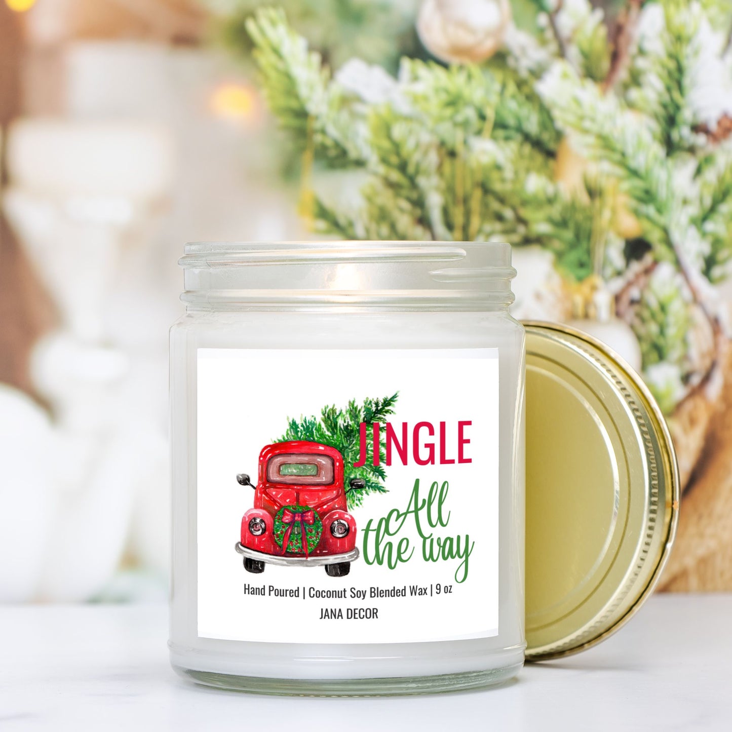 Jinge All the Way Christmas Candle - Clear Jar 9oz