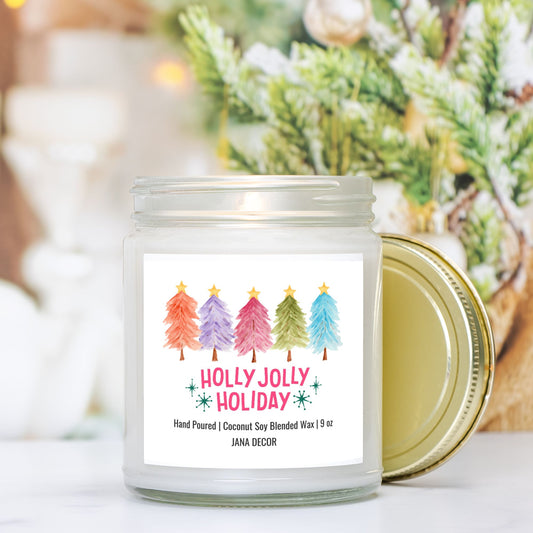 Holly Jolly Holiday Candle - Clear Jar 9oz