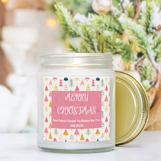 Merry Christmas Card Candle - Clear Jar 9oz