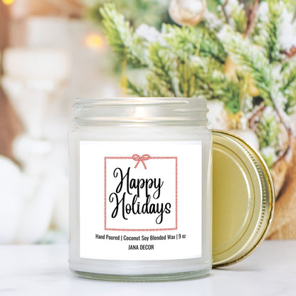 Happy Holidays - Christmas Card Candle Clear Jar 9oz