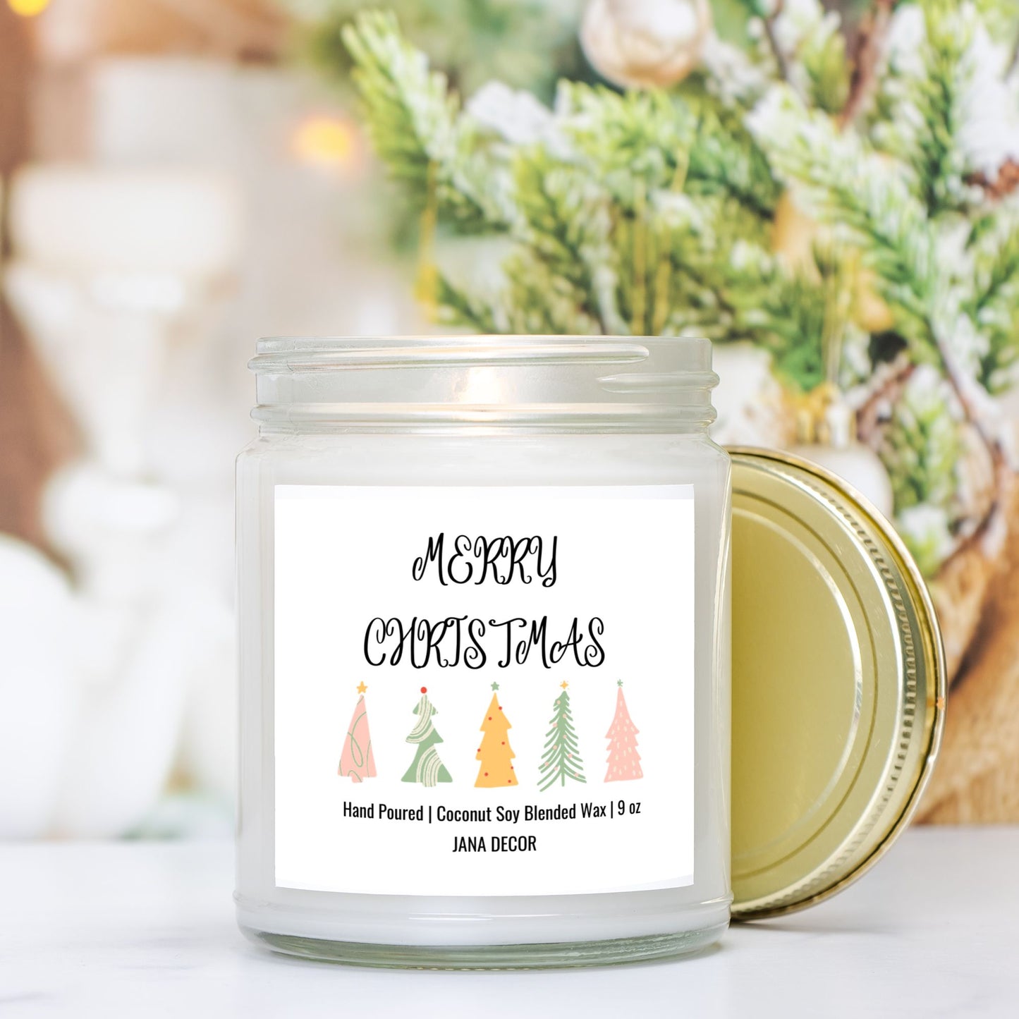 Merry Christmas Card Candle - Clear Jar 9oz