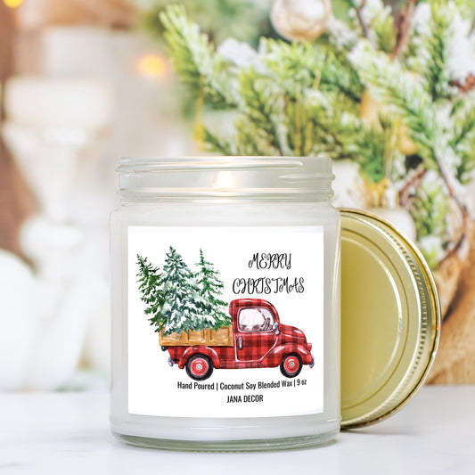 Merry Christmas Card Candle - Clear Jar 9oz