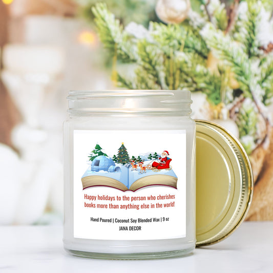 Happy Holidays to a Book Lover Candle - Clear Jar 9oz