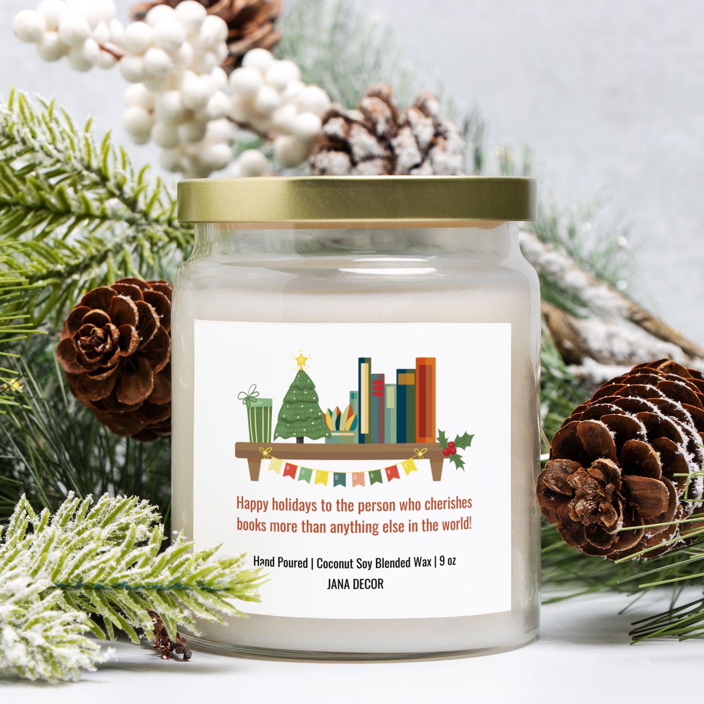 Happy Holidays Books Lover Candle - Apothecary Jar 9oz