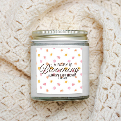 Personalized Daisy Theme Baby Shower Candle Favors - Clear Glass Jar 4oz