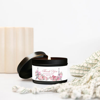 Personalized Eiffel Tower French Themed Bridal Shower Candle Favor - Tin 4oz