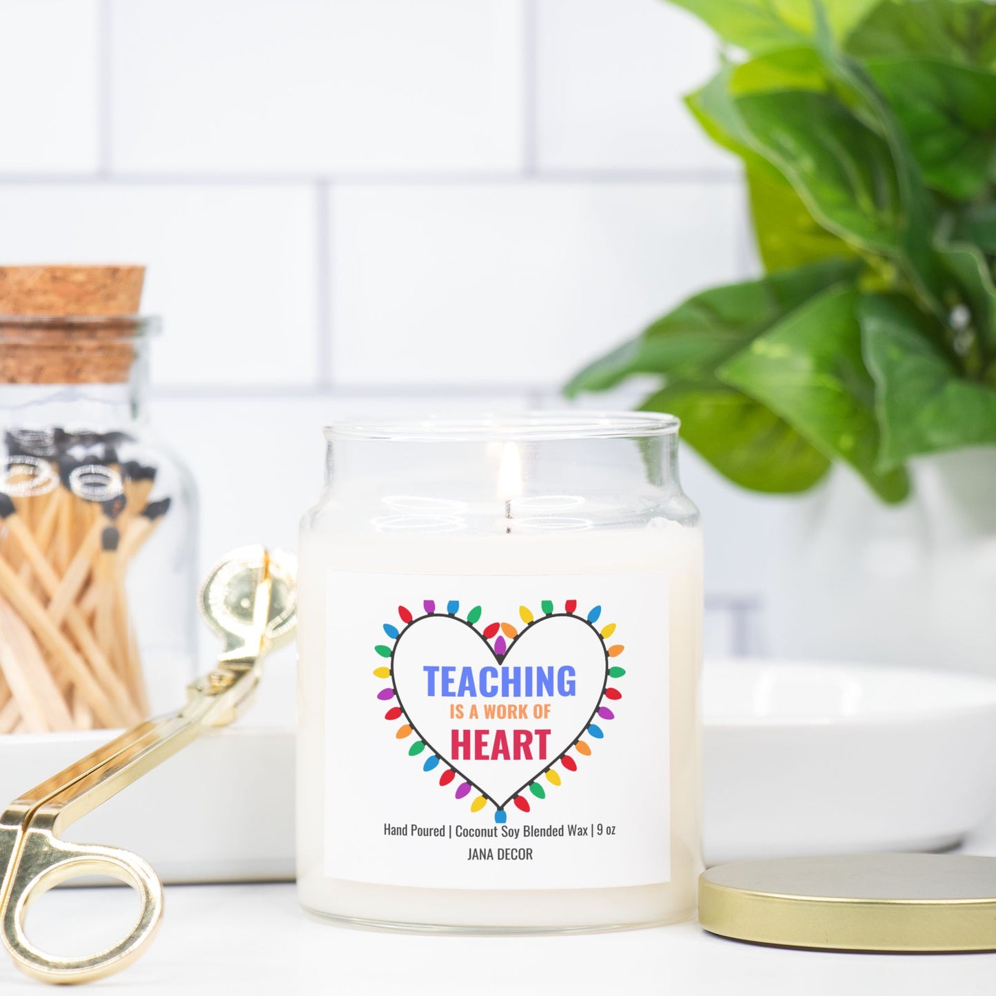 Teacher is a Work of Heart Christmas Candle - Apothecary Jar 9oz