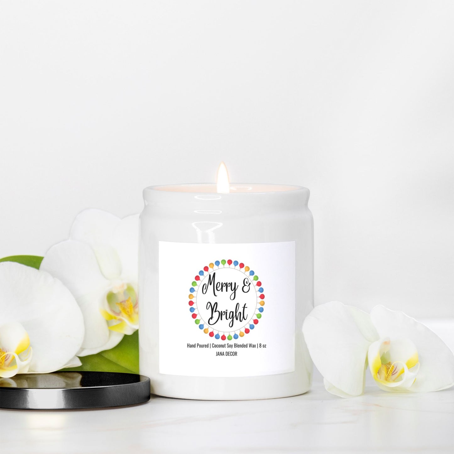 Merry & Bright - White Ceramic Jar Christmas Candle 8oz