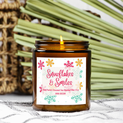 Snowflakes & Smiles Christmas Candle - Amber Jar 9oz