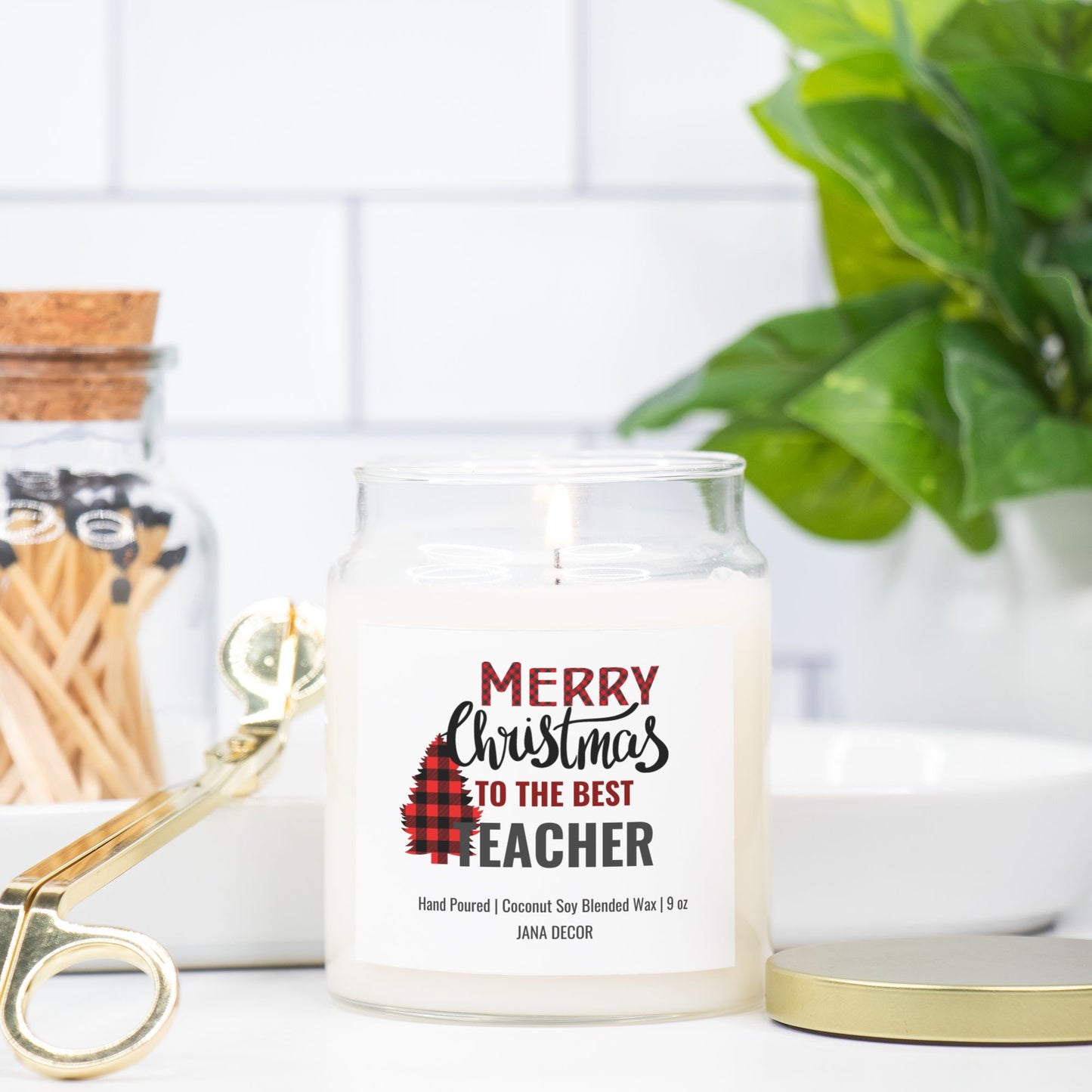 Merry Christmas to the Best Teacher Candle - Apothecary Jar 9oz