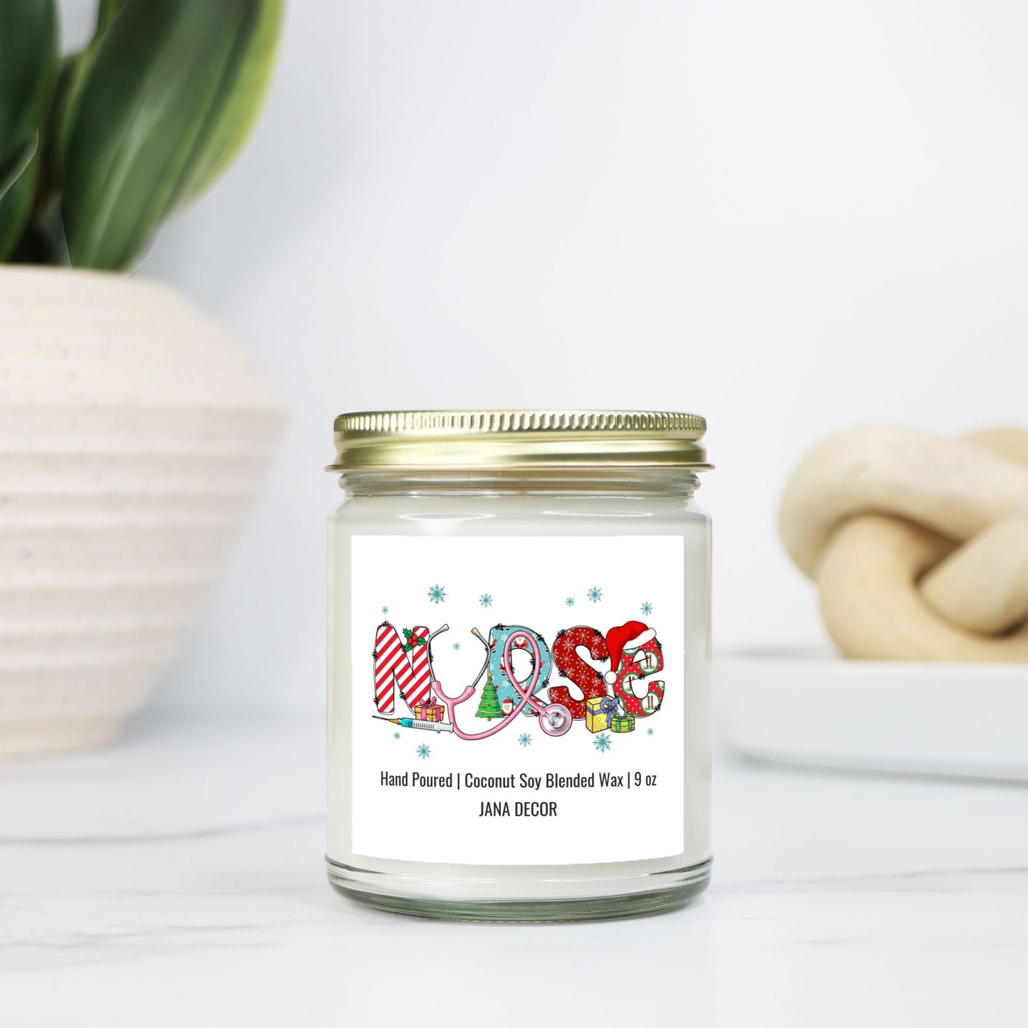 Nurse Christmas Candle - Clear Jar 9oz