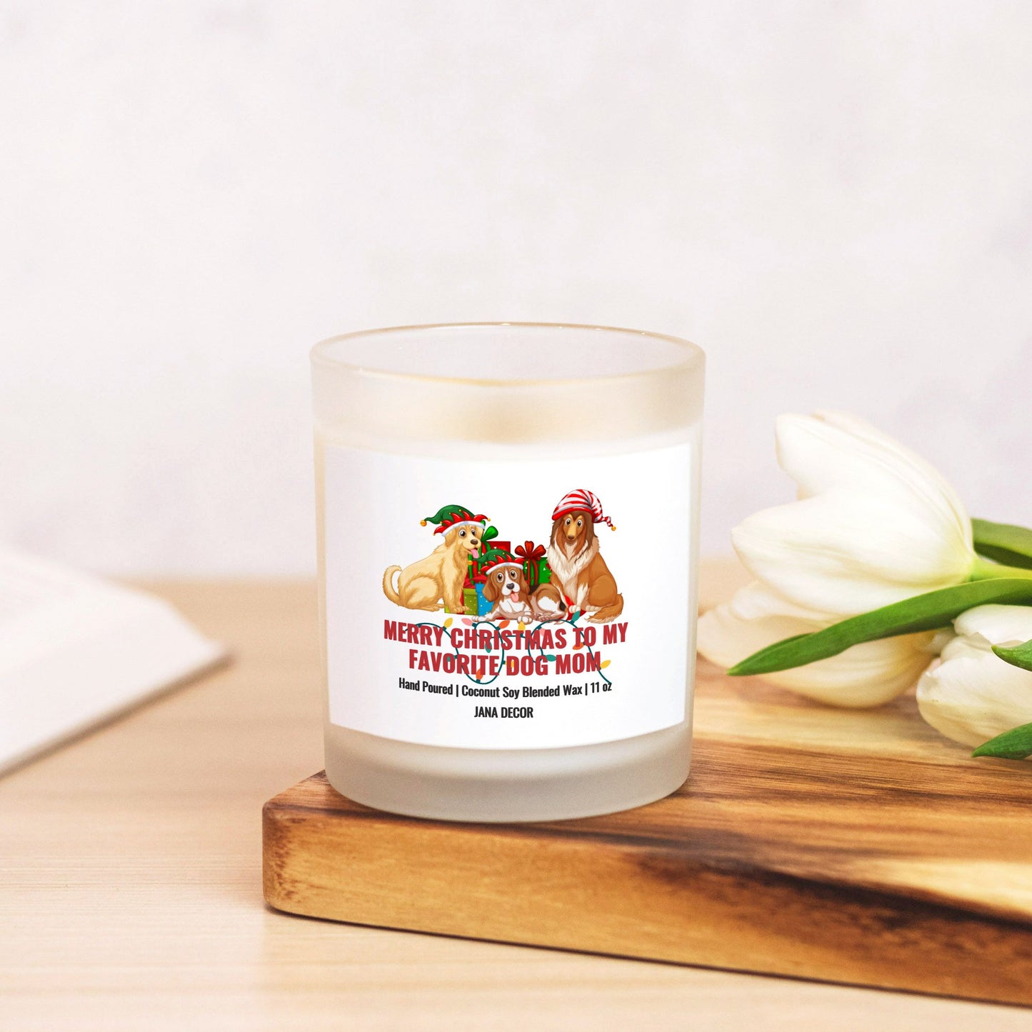 Merry Christmas to my Favorite Dog Mom - Frosted Glass Candle (Hand Poured 11 oz)