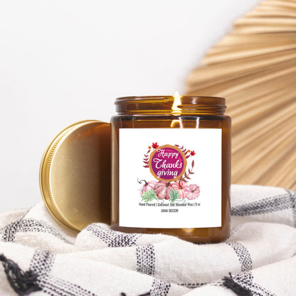 Happy Thanksgiving Candle - Amber Jar 9oz