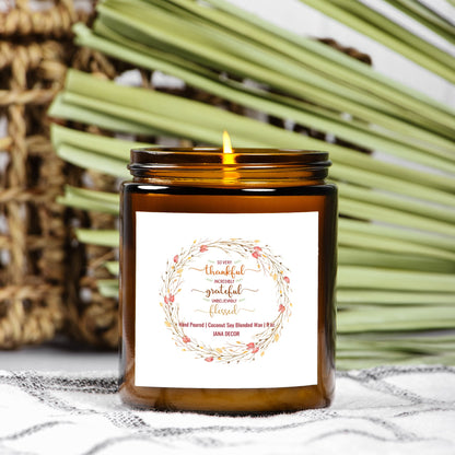 Thankful, Grateful and Blessed Candle - Amber Jar 9oz