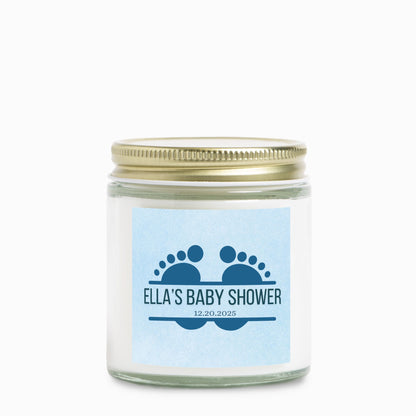 Personalized Blue Baby Feet Baby Shower Candle Favors - Clear Glass Jar 4oz