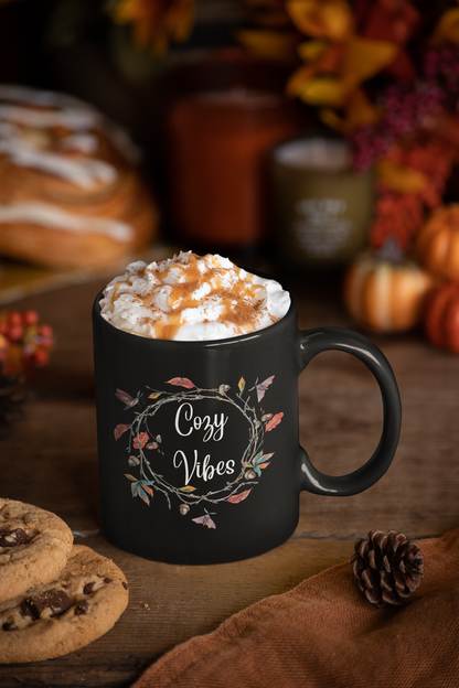 Cozy Vibes - Fall Black Mug (11oz, 15oz)