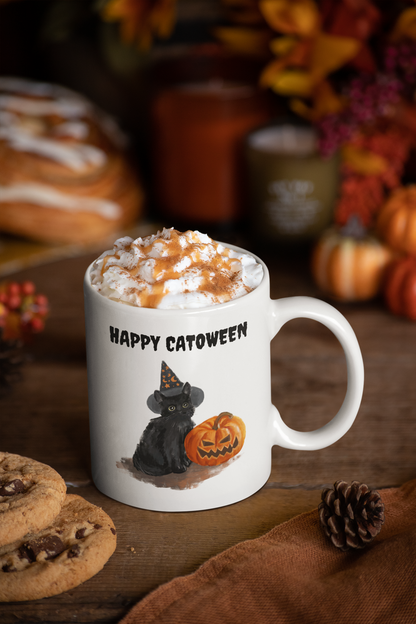 Happy Catoween Halloween Ceramic Mug, (11oz, 15oz)