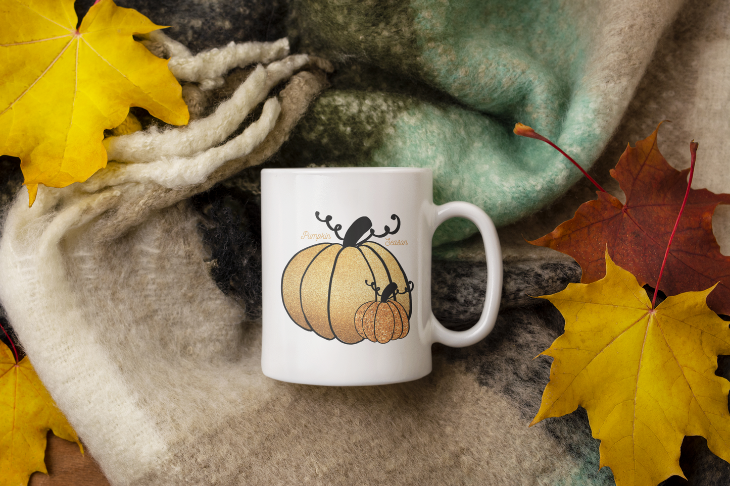 Faux Gold Glitter Pumpkin - Ceramic Mug, (11oz, 15oz)